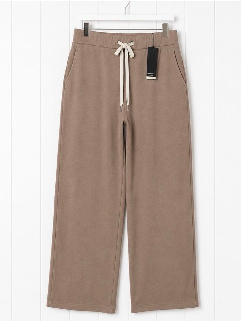 Monrow Wide Leg Pants Women's M Beige Drawstring Cotton Blend Lounge NWT USA